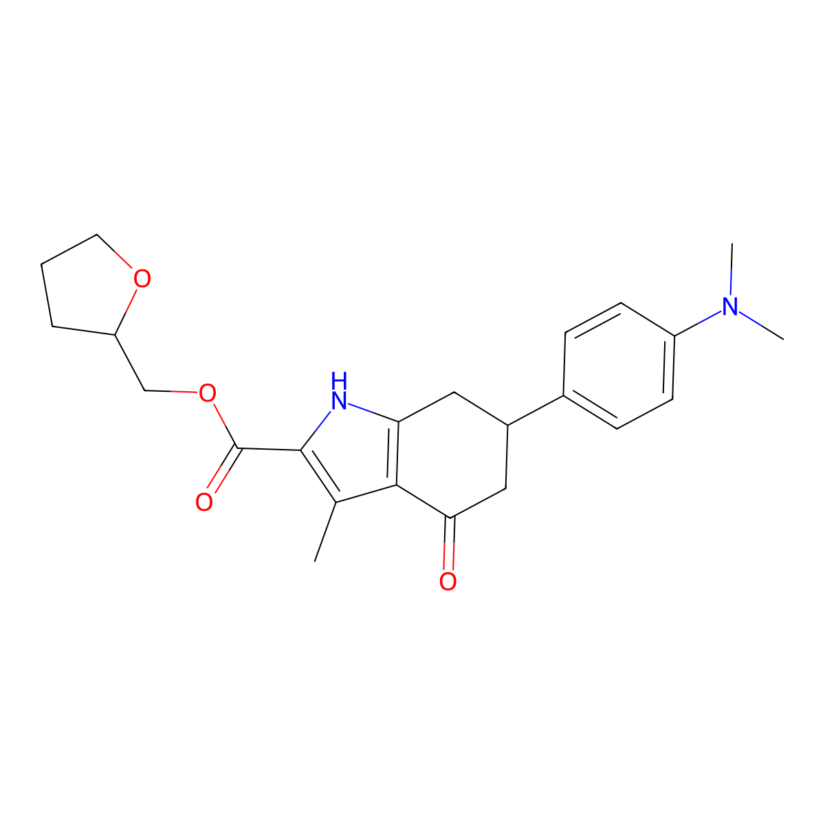 tetrahydrofuran-2-ylmethyl 6-[4-(dimethylamino)phenyl]-3-methyl-4-oxo-4,5,6,7-tetrahydro-1H-indole-2-carboxylate molecular structure, CAS 847465-15-0