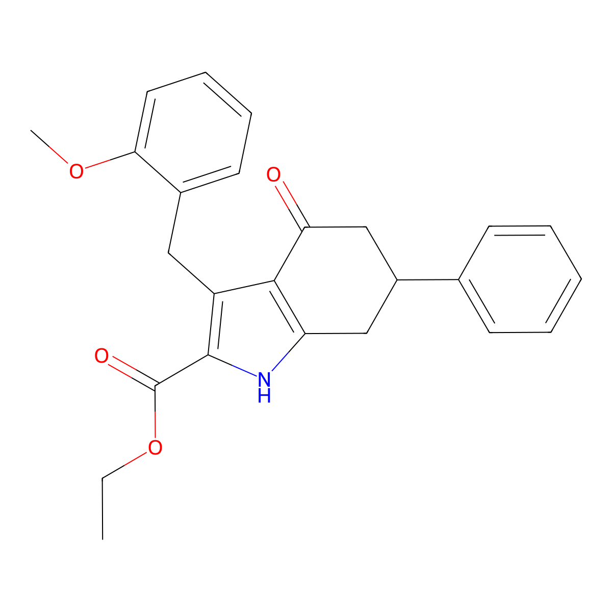 ethyl 3-(2-methoxybenzyl)-4-oxo-6-phenyl-4,5,6,7-tetrahydro-1H-indole-2-carboxylate molecular structure, CAS 847465-28-5