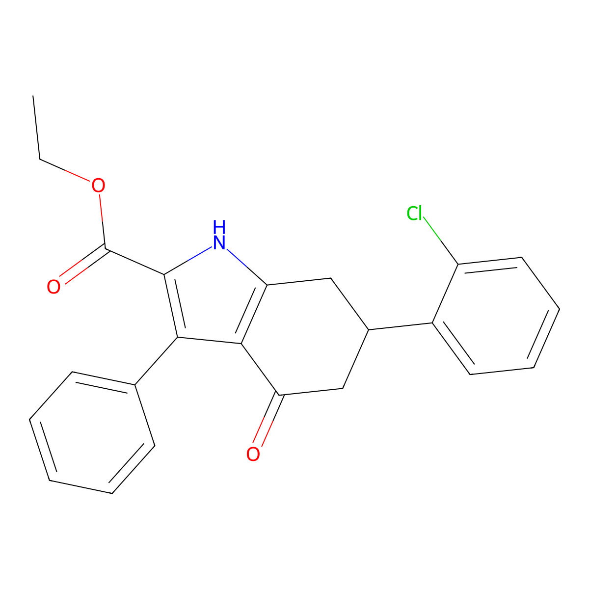 ethyl 6-(2-chlorophenyl)-4-oxo-3-phenyl-4,5,6,7-tetrahydro-1H-indole-2-carboxylate molecular structure, CAS 847465-40-1