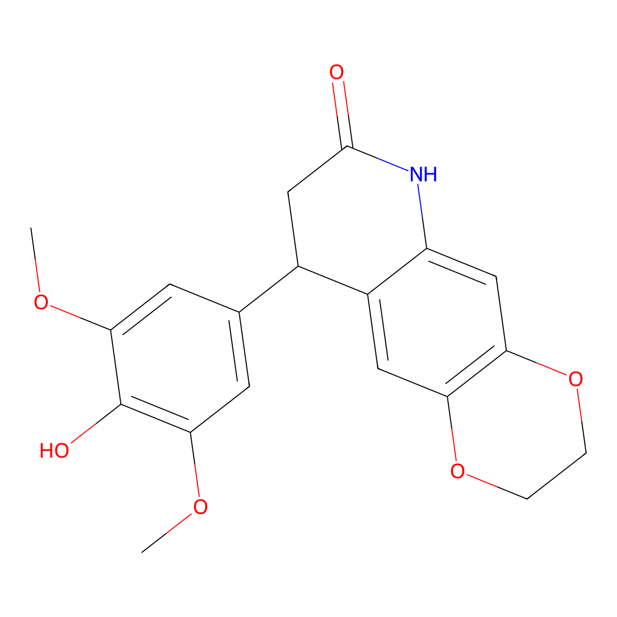 9-(4-hydroxy-3,5-dimethoxyphenyl)-3,6,8,9-tetrahydro-2H-[1,4]dioxino[2,3-g]quinolin-7-one molecular structure, CAS 847466-23-3
