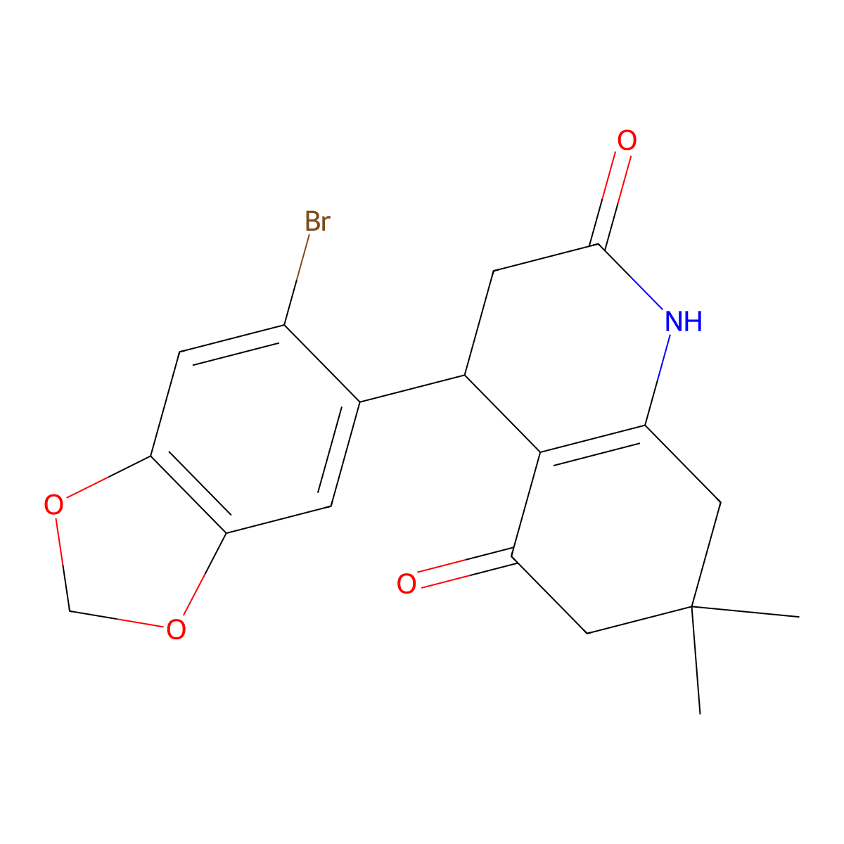 4-(6-bromo-1,3-benzodioxol-5-yl)-7,7-dimethyl-4,6,7,8-tetrahydroquinoline-2,5(1H,3H)-dione molecular structure, CAS 847467-24-7