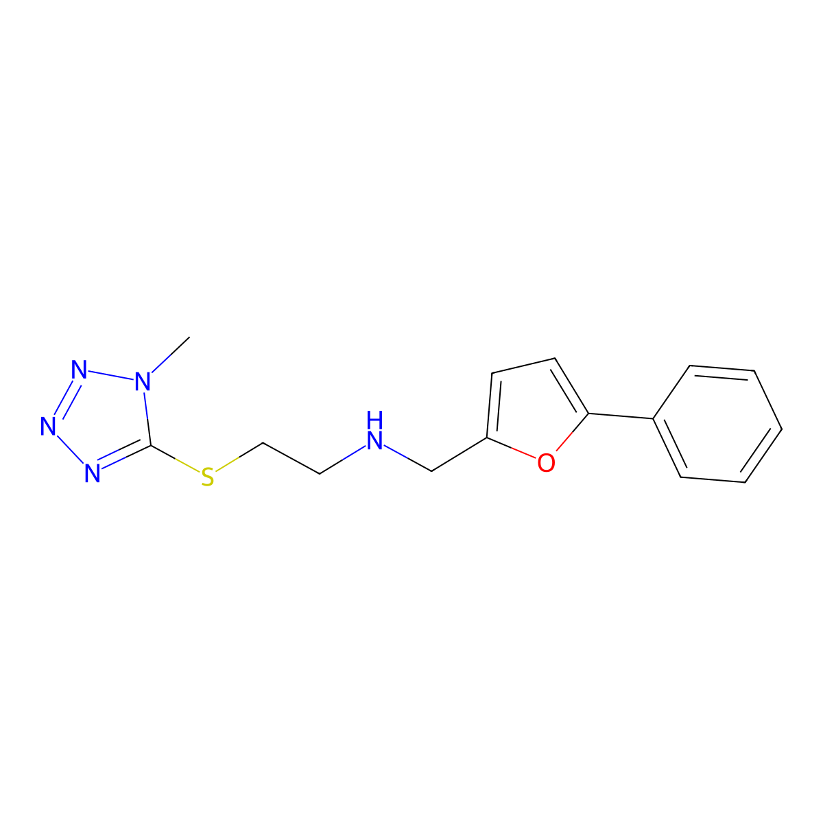 2-(1-methyltetrazol-5-yl)sulfanyl-N-[(5-phenylfuran-2-yl)methyl]ethanamine molecular structure, CAS 847467-48-5