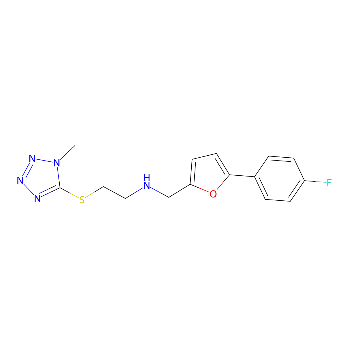 N-[[5-(4-fluorophenyl)furan-2-yl]methyl]-2-(1-methyltetrazol-5-yl)sulfanylethanamine molecular structure, CAS 847467-52-1