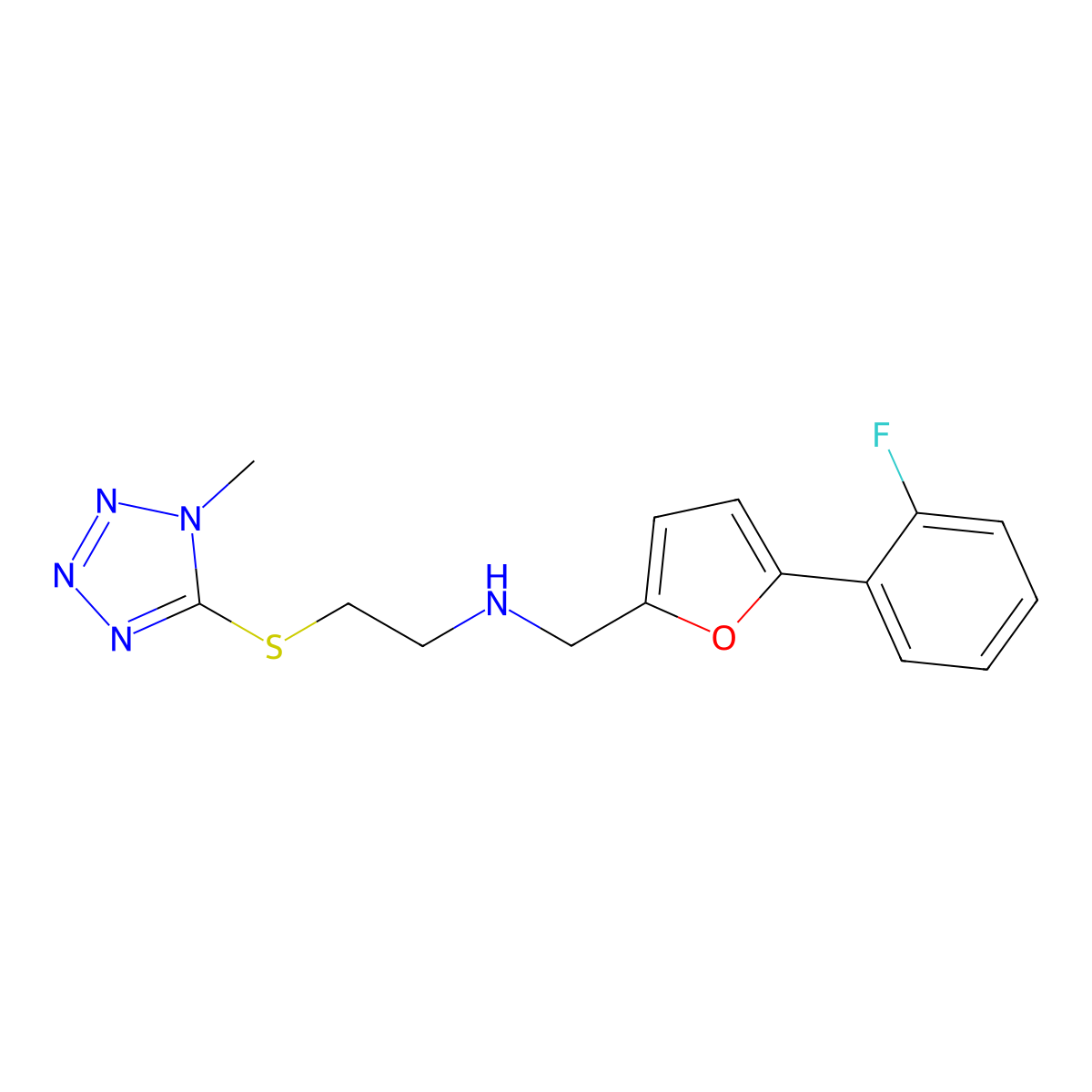 N-[[5-(2-fluorophenyl)furan-2-yl]methyl]-2-(1-methyltetrazol-5-yl)sulfanylethanamine molecular structure, CAS 847467-53-2
