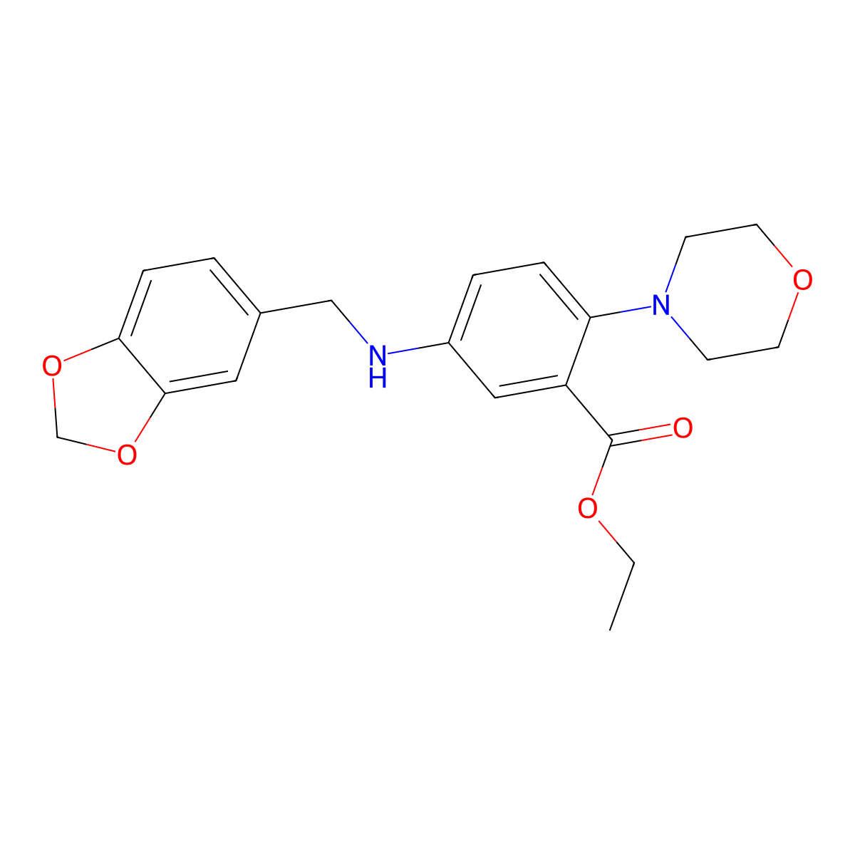 Ethyl 5-(1,3-benzodioxol-5-ylmethylamino)-2-morpholin-4-ylbenzoate molecular structure, CAS 847467-57-6