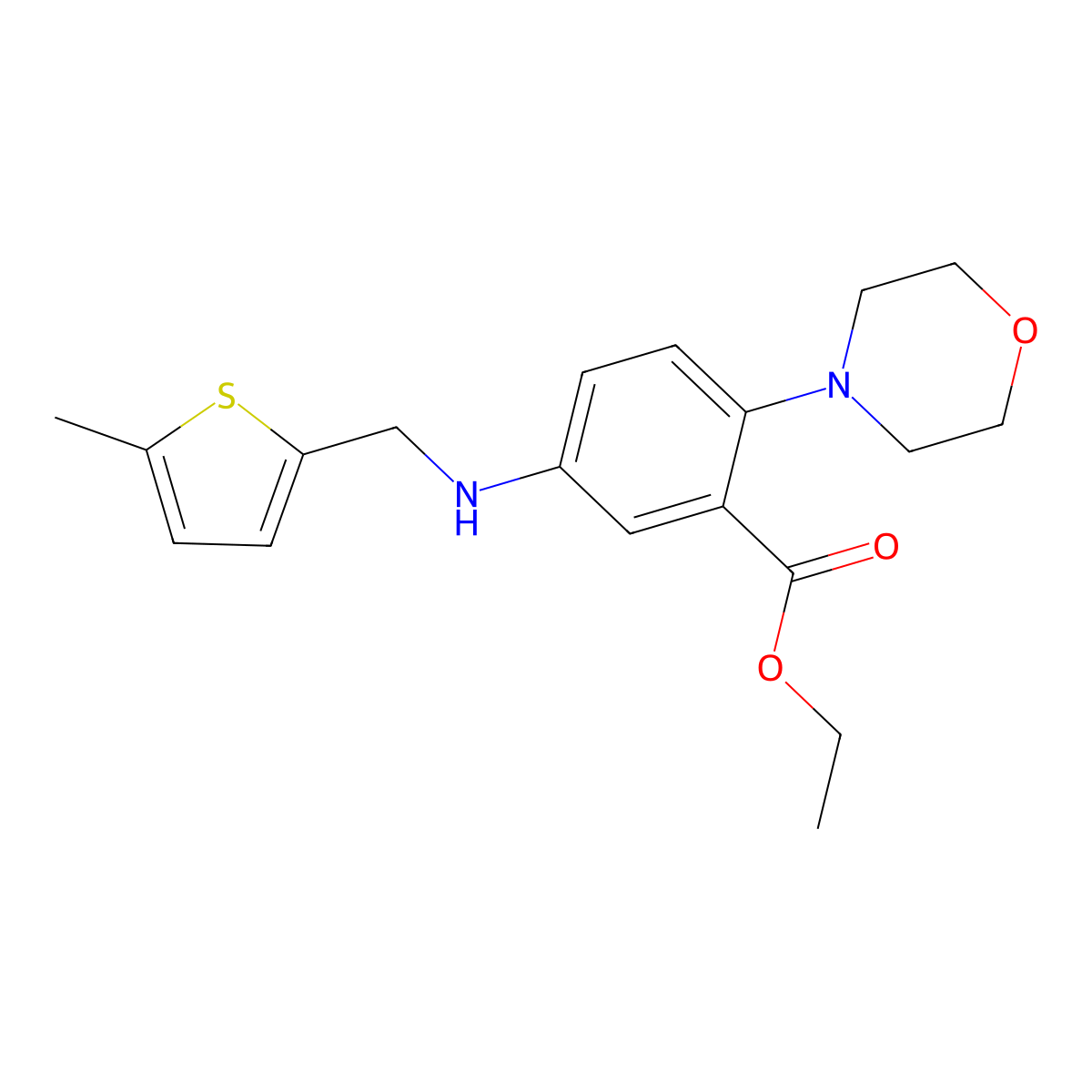 Ethyl 5-{[(5-methylthiophen-2-yl)methyl]amino}-2-(morpholin-4-yl)benzoate molecular structure, CAS 847467-65-6
