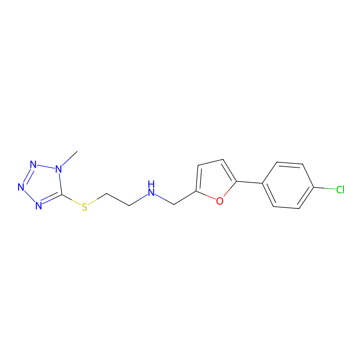 N-[[5-(4-chlorophenyl)furan-2-yl]methyl]-2-(1-methyltetrazol-5-yl)sulfanylethanamine molecular structure, CAS 847467-77-0