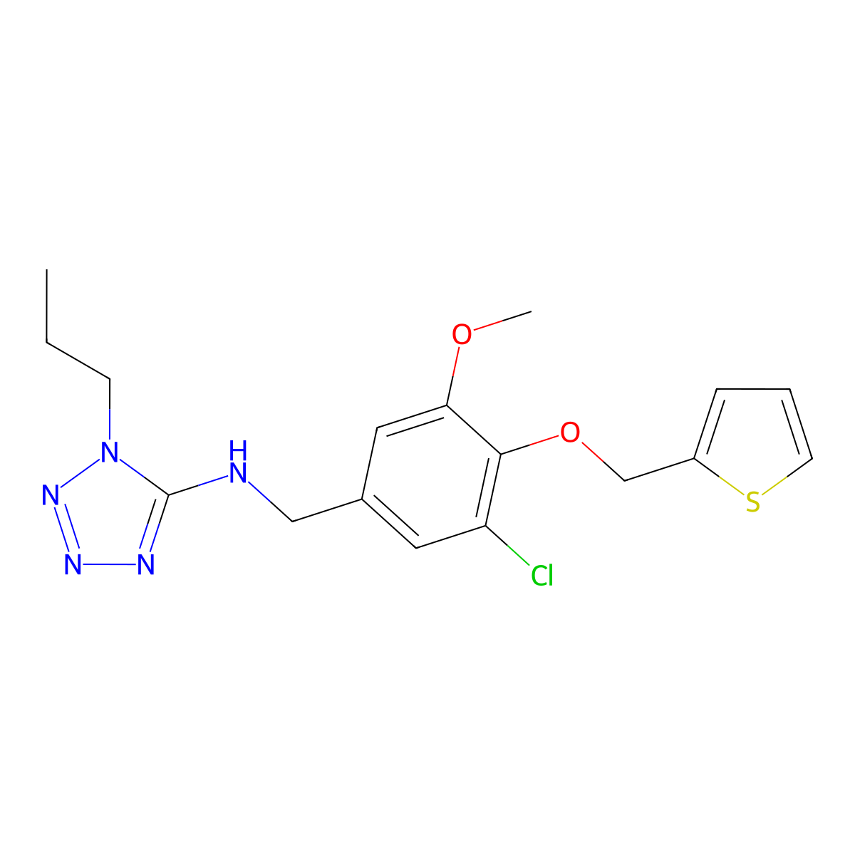 N-[[3-chloro-5-methoxy-4-(thiophen-2-ylmethoxy)phenyl]methyl]-1-propyltetrazol-5-amine molecular structure, CAS 847467-85-0