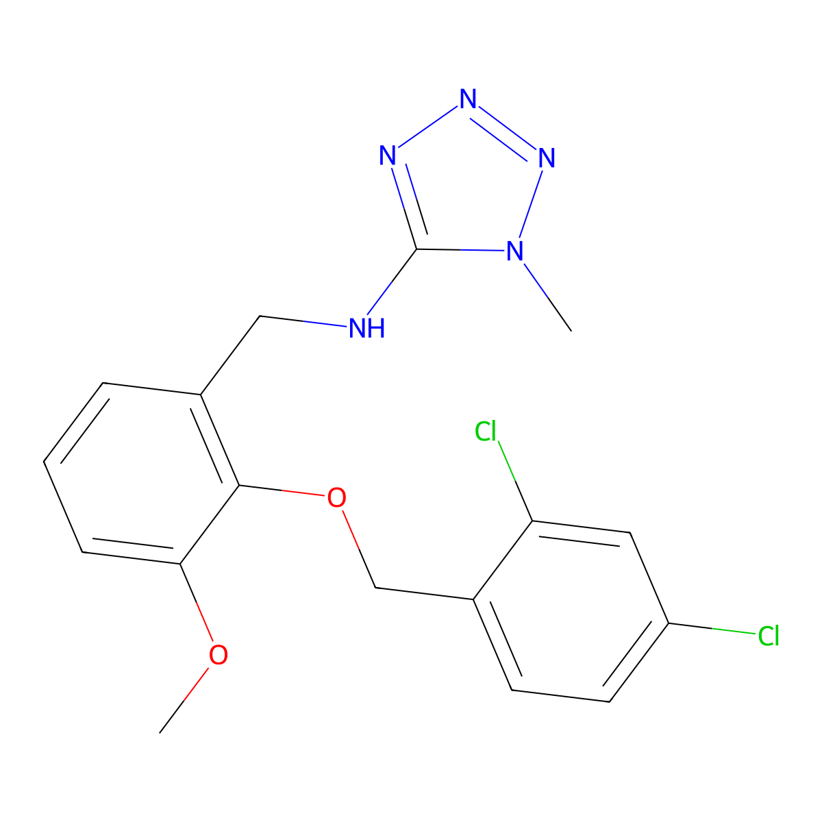 N-[[2-[(2,4-dichlorophenyl)methoxy]-3-methoxyphenyl]methyl]-1-methyltetrazol-5-amine molecular structure, CAS 847467-86-1