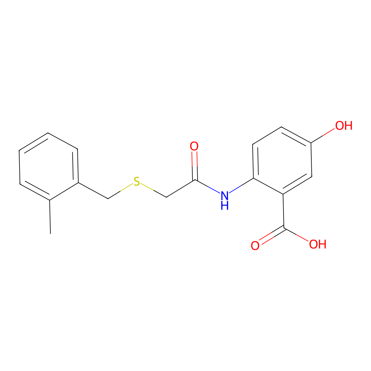 5-Hydroxy-2-({[(2-methylbenzyl)sulfanyl]acetyl}amino)benzoic acid molecular structure, CAS 847469-40-3