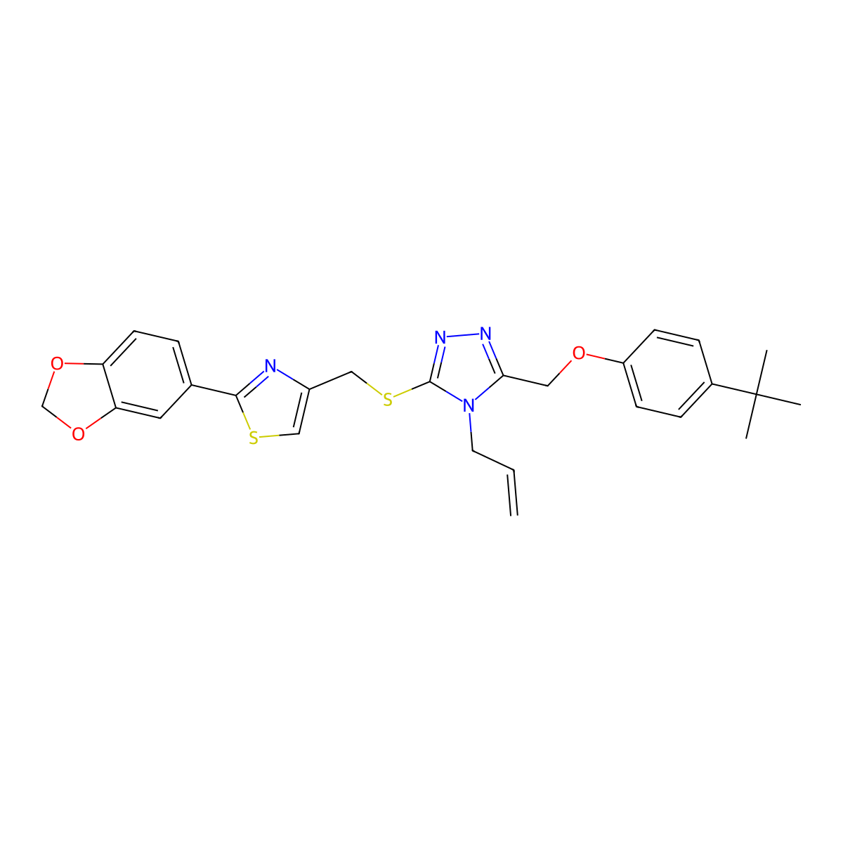 3-({[2-(1,3-benzodioxol-5-yl)-1,3-thiazol-4-yl]methyl}sulfanyl)-5-[(4-tert-butylphenoxy)methyl]-4-(prop-2-en-1-yl)-4H-1,2,4-triazole molecular structure, CAS 847470-07-9