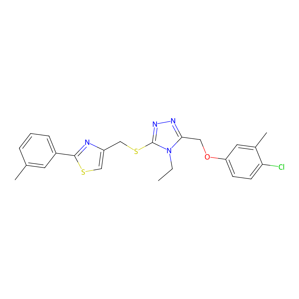 3-[(4-chloro-3-methylphenoxy)methyl]-4-ethyl-5-({[2-(3-methylphenyl)-1,3-thiazol-4-yl]methyl}sulfanyl)-4H-1,2,4-triazole molecular structure, CAS 847470-08-0