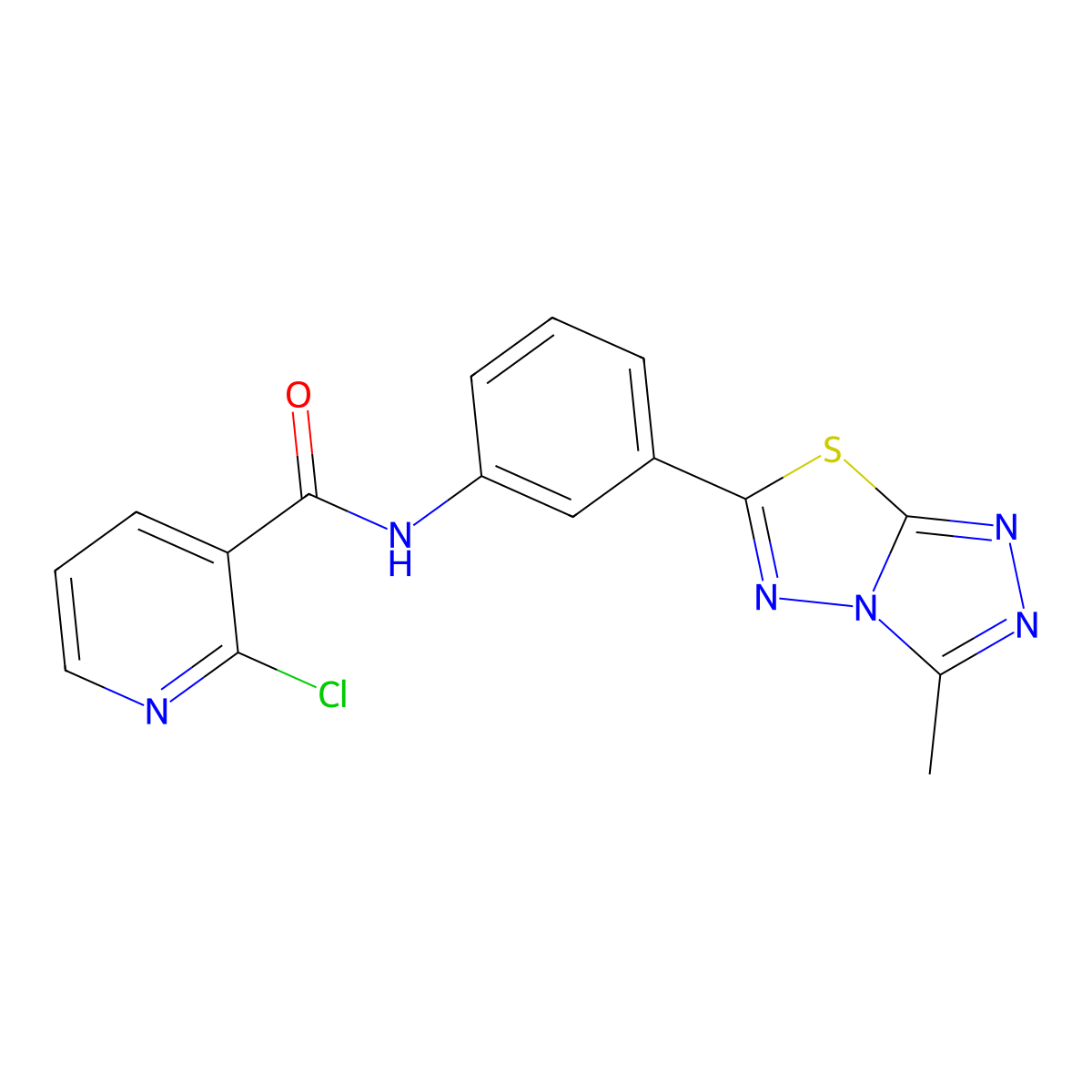 2-chloro-N-[3-(3-methyl-[1,2,4]triazolo[3,4-b][1,3,4]thiadiazol-6-yl)phenyl]pyridine-3-carboxamide molecular structure, CAS 847471-29-8