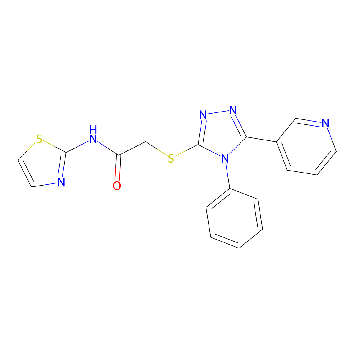 2-[(4-phenyl-5-pyridin-3-yl-1,2,4-triazol-3-yl)sulfanyl]-N-(1,3-thiazol-2-yl)acetamide molecular structure, CAS 847472-35-9