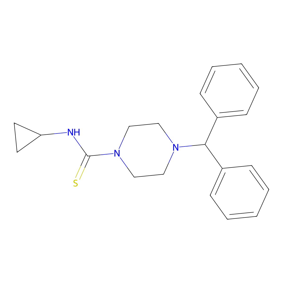 N-cyclopropyl-4-(diphenylmethyl)piperazine-1-carbothioamide molecular structure, CAS 847472-60-0