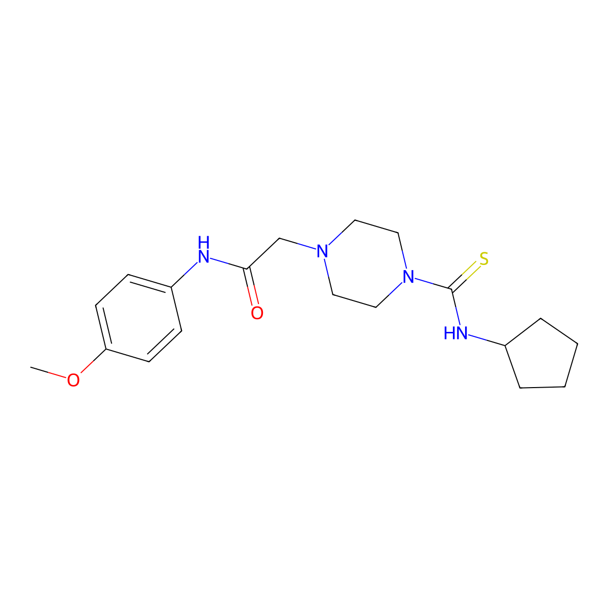 2-[4-(cyclopentylcarbamothioyl)piperazin-1-yl]-N-(4-methoxyphenyl)acetamide molecular structure, CAS 847472-69-9