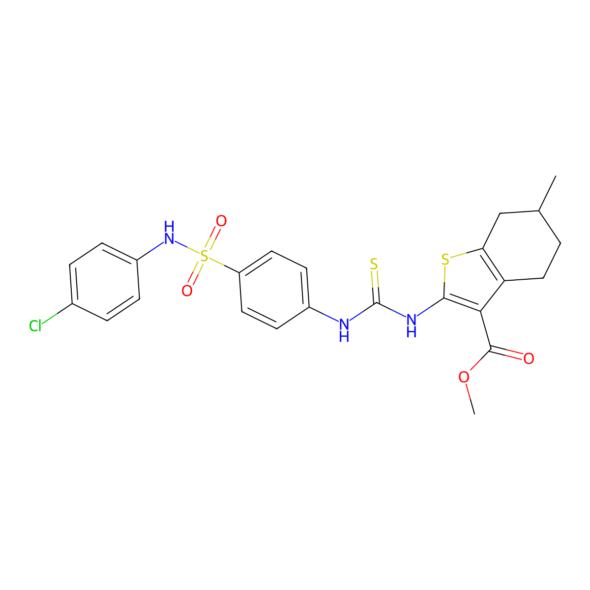 Methyl 2-[({4-[(4-chlorophenyl)sulfamoyl]phenyl}carbamothioyl)amino]-6-methyl-4,5,6,7-tetrahydro-1-benzothiophene-3-carboxylate molecular structure, CAS 847473-88-5