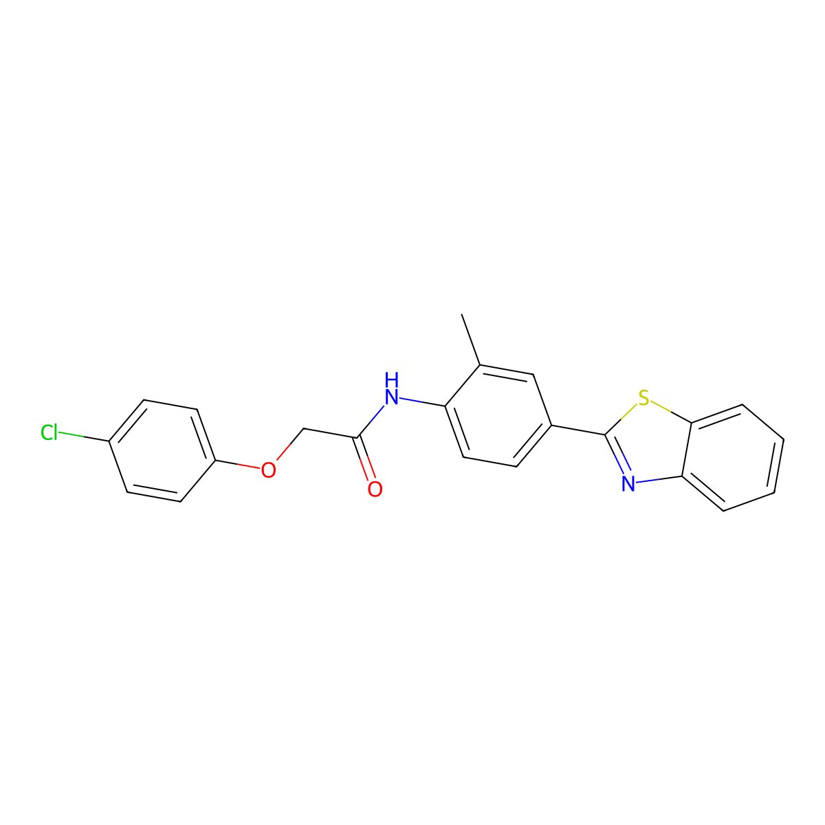 N-[4-(1,3-benzothiazol-2-yl)-2-methylphenyl]-2-(4-chlorophenoxy)acetamide molecular structure, CAS 847475-00-7