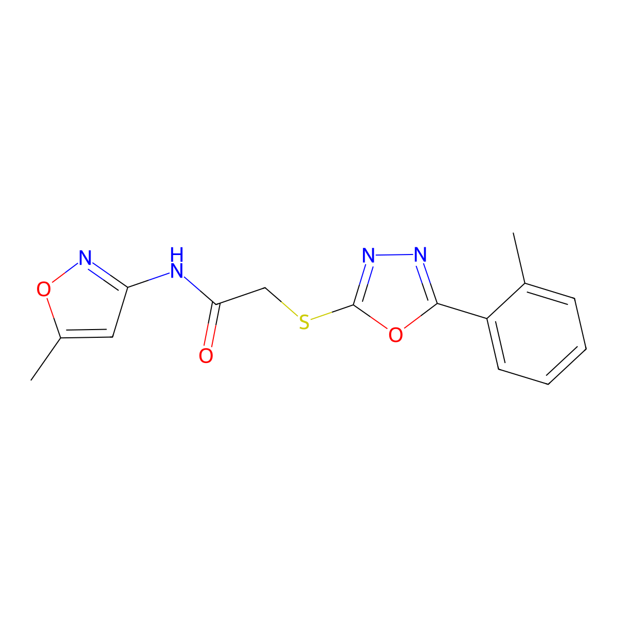 N-(5-methyl-1,2-oxazol-3-yl)-2-{[5-(2-methylphenyl)-1,3,4-oxadiazol-2-yl]sulfanyl}acetamide molecular structure, CAS 847475-71-2