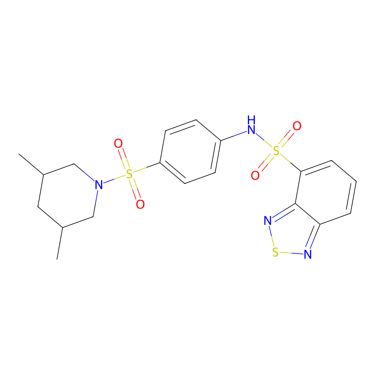 N-{4-[(3,5-dimethylpiperidin-1-yl)sulfonyl]phenyl}-2,1,3-benzothiadiazole-4-sulfonamide molecular structure, CAS 847477-33-2