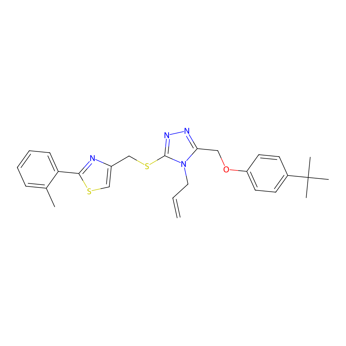 3-[(4-tert-butylphenoxy)methyl]-5-({[2-(2-methylphenyl)-1,3-thiazol-4-yl]methyl}sulfanyl)-4-(prop-2-en-1-yl)-4H-1,2,4-triazole molecular structure, CAS 847477-76-3