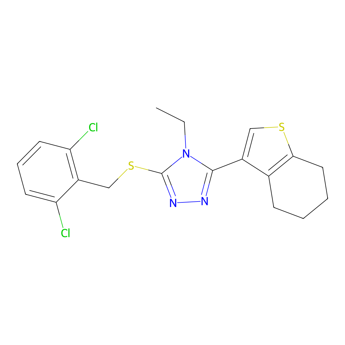 3-[(2,6-dichlorobenzyl)sulfanyl]-4-ethyl-5-(4,5,6,7-tetrahydro-1-benzothiophen-3-yl)-4H-1,2,4-triazole molecular structure, CAS 847477-77-4