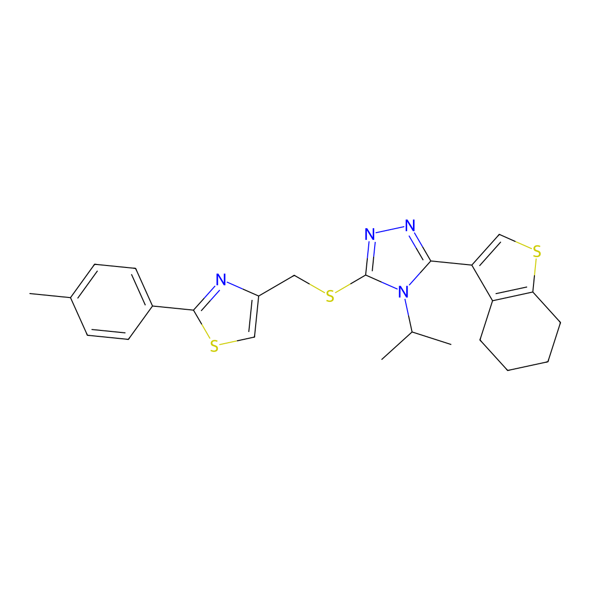 3-({[2-(4-methylphenyl)-1,3-thiazol-4-yl]methyl}sulfanyl)-4-(propan-2-yl)-5-(4,5,6,7-tetrahydro-1-benzothiophen-3-yl)-4H-1,2,4-triazole molecular structure, CAS 847478-05-1