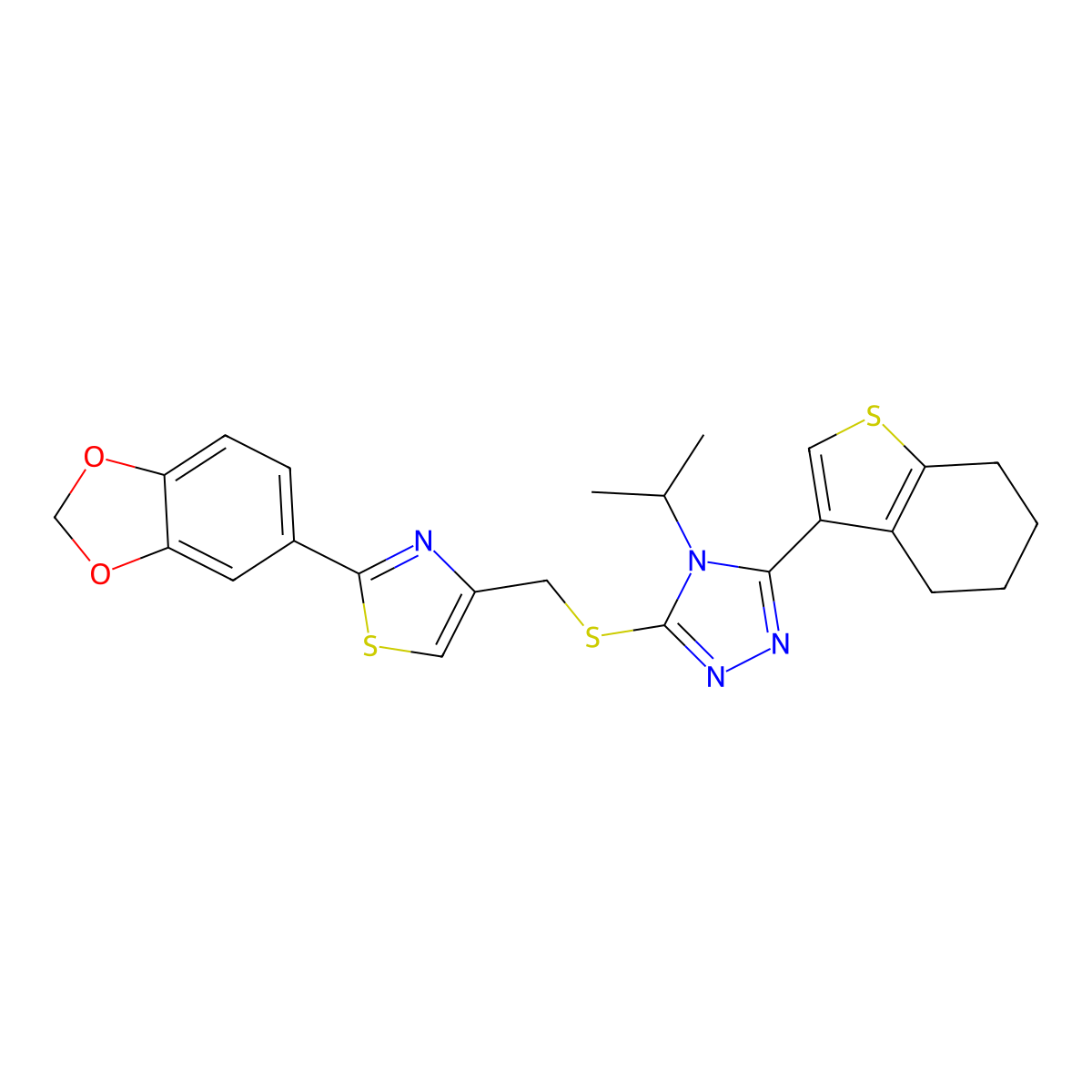3-({[2-(1,3-benzodioxol-5-yl)-1,3-thiazol-4-yl]methyl}sulfanyl)-4-(propan-2-yl)-5-(4,5,6,7-tetrahydro-1-benzothiophen-3-yl)-4H-1,2,4-triazole molecular structure, CAS 847478-10-8