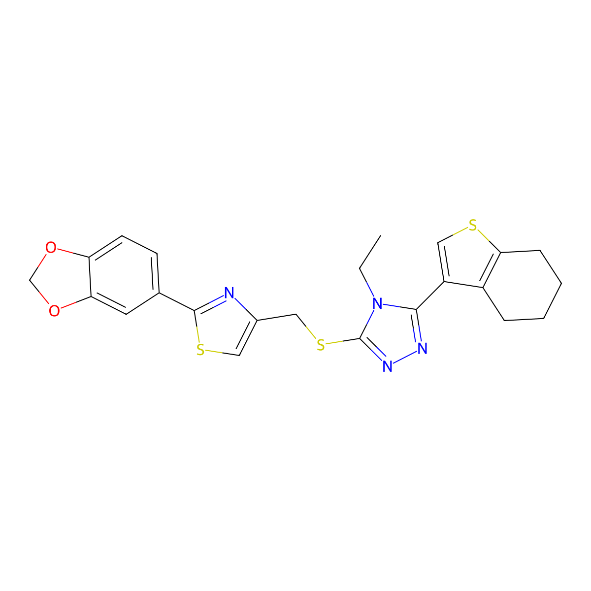 3-({[2-(1,3-benzodioxol-5-yl)-1,3-thiazol-4-yl]methyl}sulfanyl)-4-ethyl-5-(4,5,6,7-tetrahydro-1-benzothiophen-3-yl)-4H-1,2,4-triazole molecular structure, CAS 847478-11-9