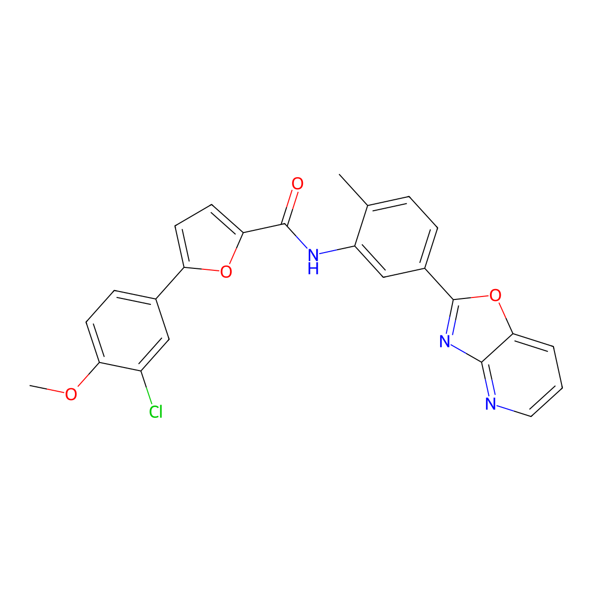 5-(3-chloro-4-methoxyphenyl)-N-(2-methyl-5-[1,3]oxazolo[4,5-b]pyridin-2-ylphenyl)-2-furamide molecular structure, CAS 847478-50-6