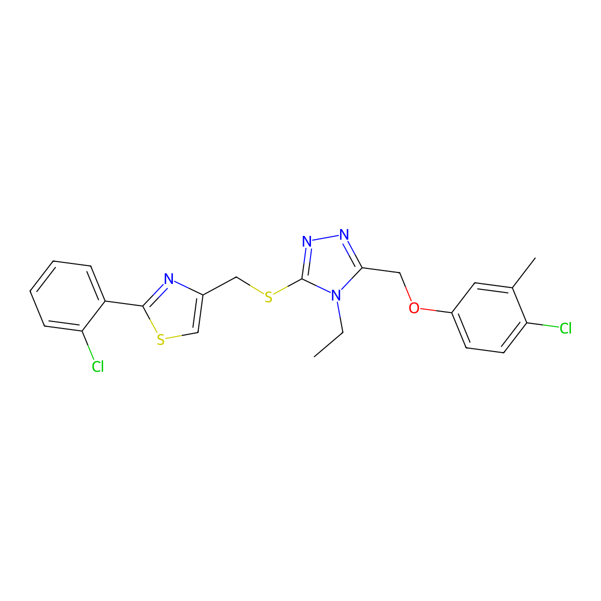 3-[(4-chloro-3-methylphenoxy)methyl]-5-({[2-(2-chlorophenyl)-1,3-thiazol-4-yl]methyl}sulfanyl)-4-ethyl-4H-1,2,4-triazole molecular structure, CAS 847480-56-2