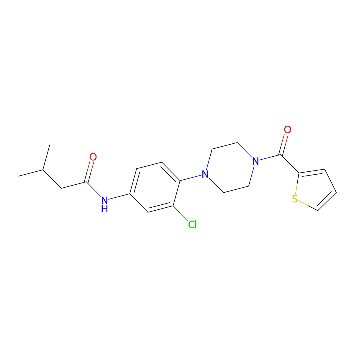 N-[3-chloro-4-[4-(thiophene-2-carbonyl)piperazin-1-yl]phenyl]-3-methylbutanamide molecular structure, CAS 847481-95-2