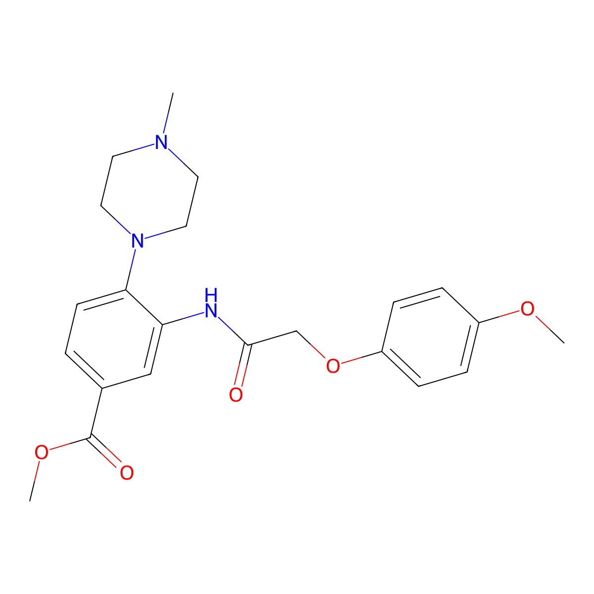 Methyl 3-{[(4-methoxyphenoxy)acetyl]amino}-4-(4-methyl-1-piperazinyl)benzoate molecular structure, CAS 847481-99-6