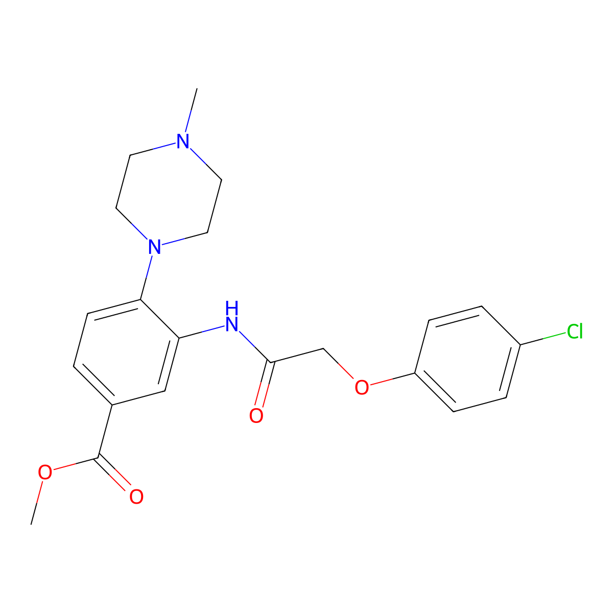 Methyl 3-{[(4-chlorophenoxy)acetyl]amino}-4-(4-methyl-1-piperazinyl)benzoate molecular structure, CAS 847482-11-5