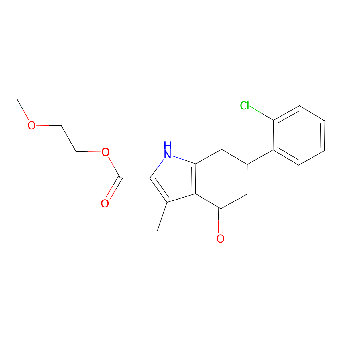 2-methoxyethyl 6-(2-chlorophenyl)-3-methyl-4-oxo-4,5,6,7-tetrahydro-1H-indole-2-carboxylate molecular structure, CAS 847482-14-8