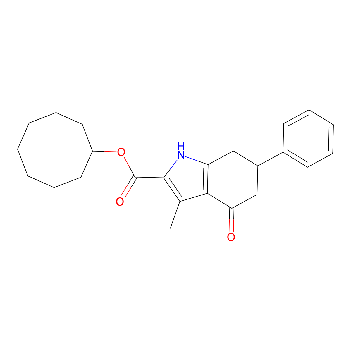 cyclooctyl 3-methyl-4-oxo-6-phenyl-4,5,6,7-tetrahydro-1H-indole-2-carboxylate molecular structure, CAS 847482-25-1