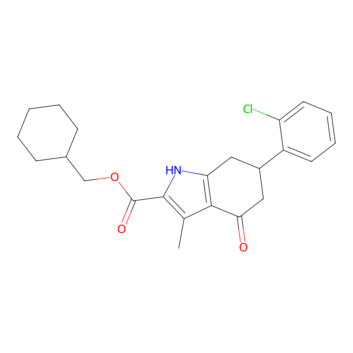 cyclohexylmethyl 6-(2-chlorophenyl)-3-methyl-4-oxo-4,5,6,7-tetrahydro-1H-indole-2-carboxylate molecular structure, CAS 847482-35-3