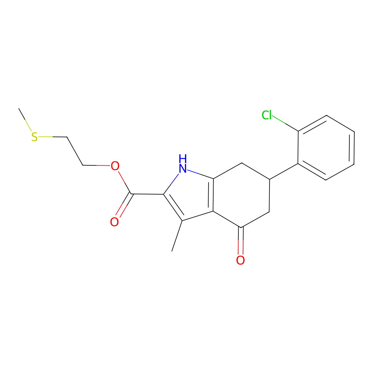 2-(methylsulfanyl)ethyl 6-(2-chlorophenyl)-3-methyl-4-oxo-4,5,6,7-tetrahydro-1H-indole-2-carboxylate molecular structure, CAS 847482-37-5