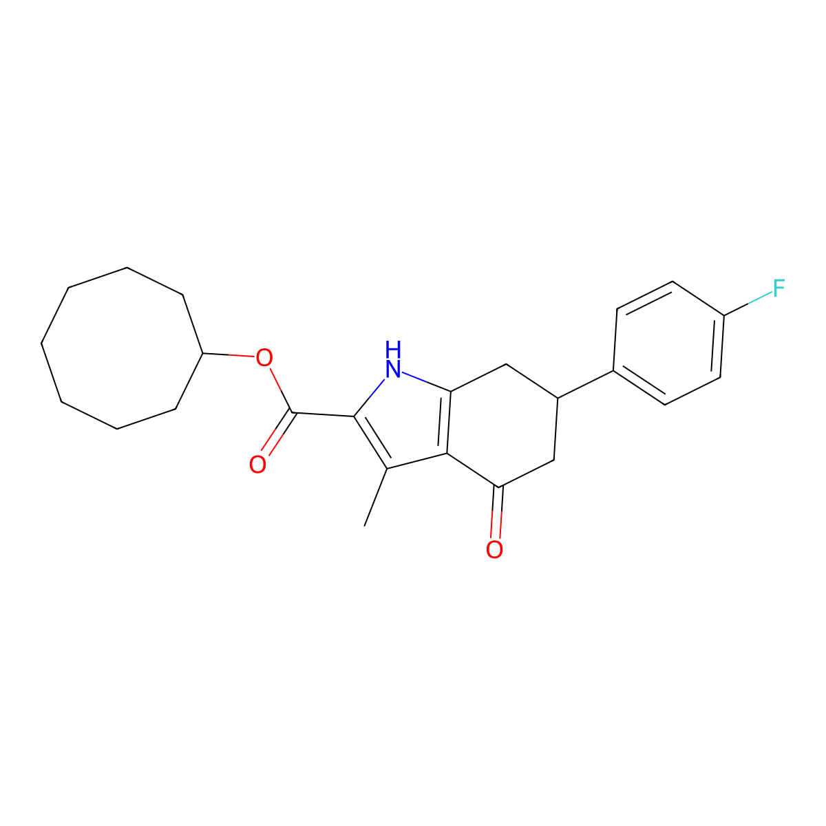 cyclooctyl 6-(4-fluorophenyl)-3-methyl-4-oxo-4,5,6,7-tetrahydro-1H-indole-2-carboxylate molecular structure, CAS 847482-66-0