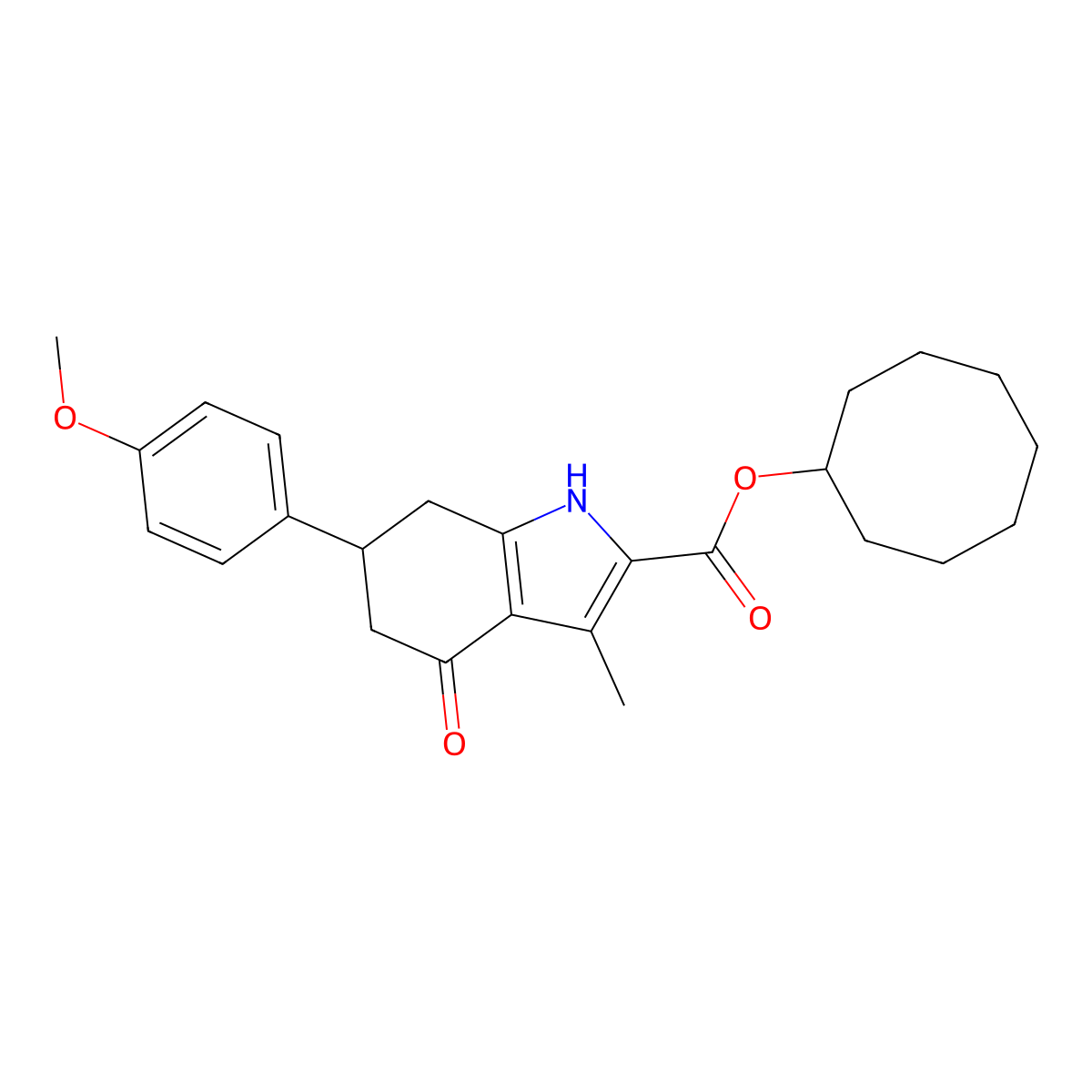 cyclooctyl 6-(4-methoxyphenyl)-3-methyl-4-oxo-4,5,6,7-tetrahydro-1H-indole-2-carboxylate molecular structure, CAS 847482-69-3