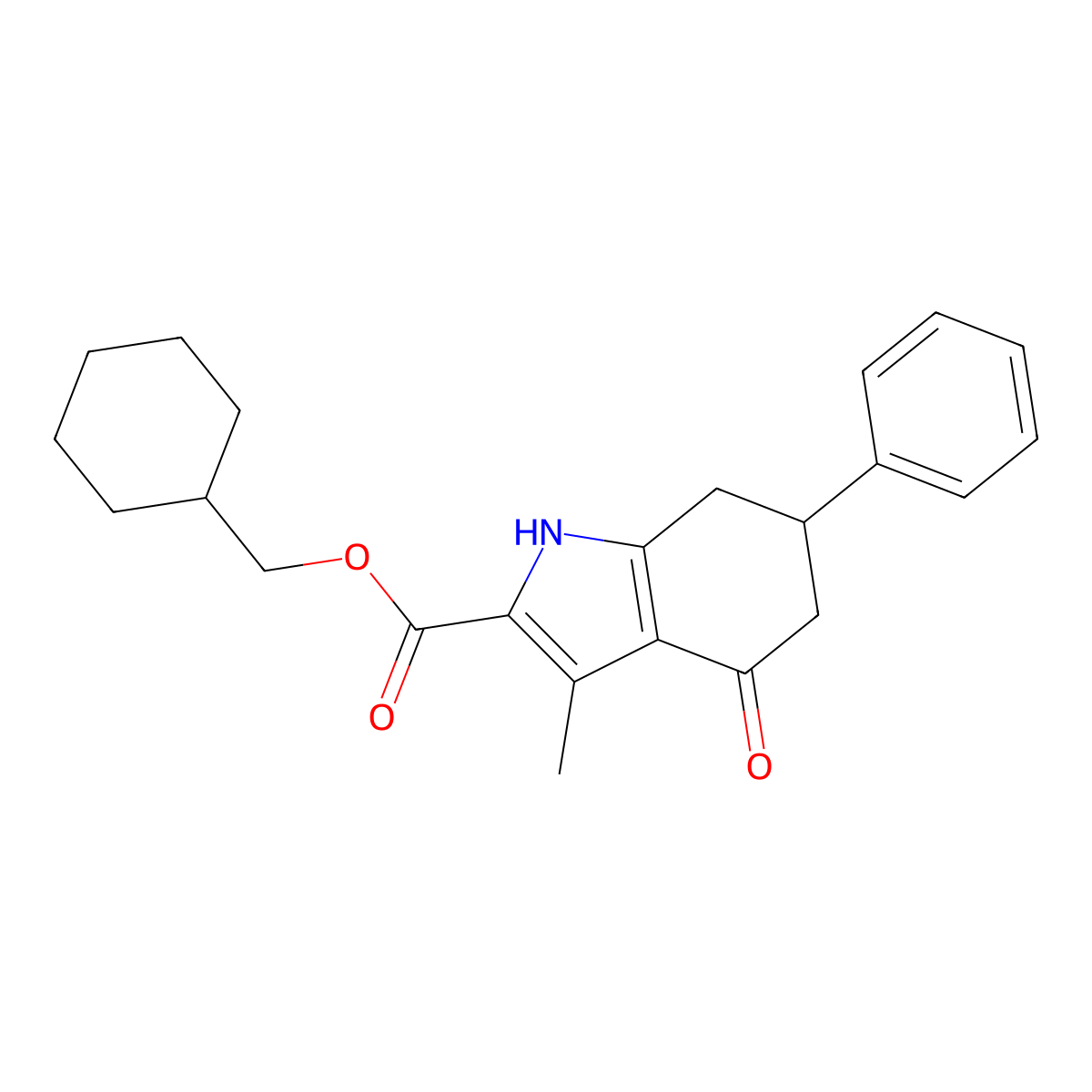 cyclohexylmethyl 3-methyl-4-oxo-6-phenyl-4,5,6,7-tetrahydro-1H-indole-2-carboxylate molecular structure, CAS 847483-11-8