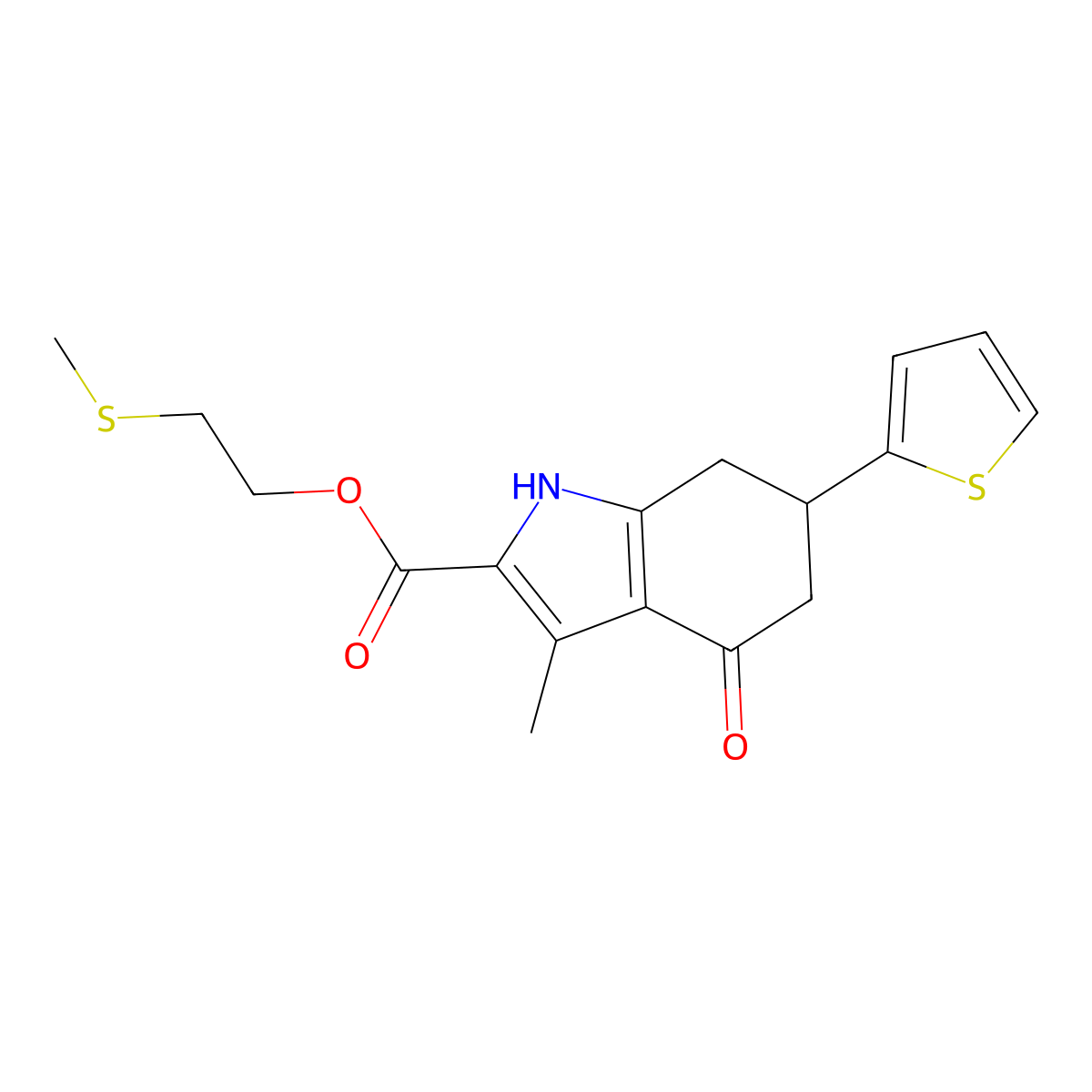 2-(methylsulfanyl)ethyl 3-methyl-4-oxo-6-(thiophen-2-yl)-4,5,6,7-tetrahydro-1H-indole-2-carboxylate molecular structure, CAS 847483-30-1
