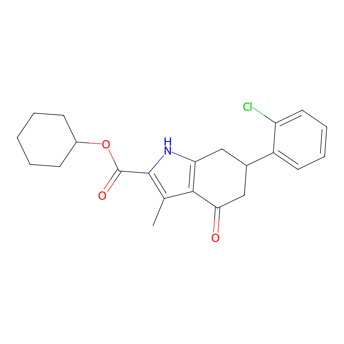 cyclohexyl 6-(2-chlorophenyl)-3-methyl-4-oxo-4,5,6,7-tetrahydro-1H-indole-2-carboxylate molecular structure, CAS 847483-39-0