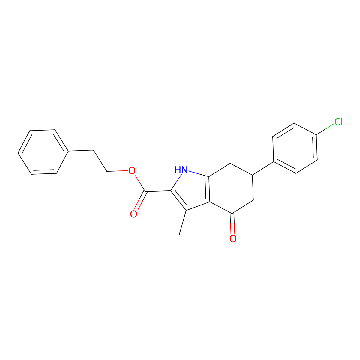 2-phenylethyl 6-(4-chlorophenyl)-3-methyl-4-oxo-4,5,6,7-tetrahydro-1H-indole-2-carboxylate molecular structure, CAS 847483-48-1