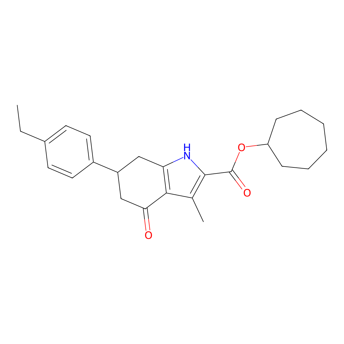 cycloheptyl 6-(4-ethylphenyl)-3-methyl-4-oxo-4,5,6,7-tetrahydro-1H-indole-2-carboxylate molecular structure, CAS 847483-71-0