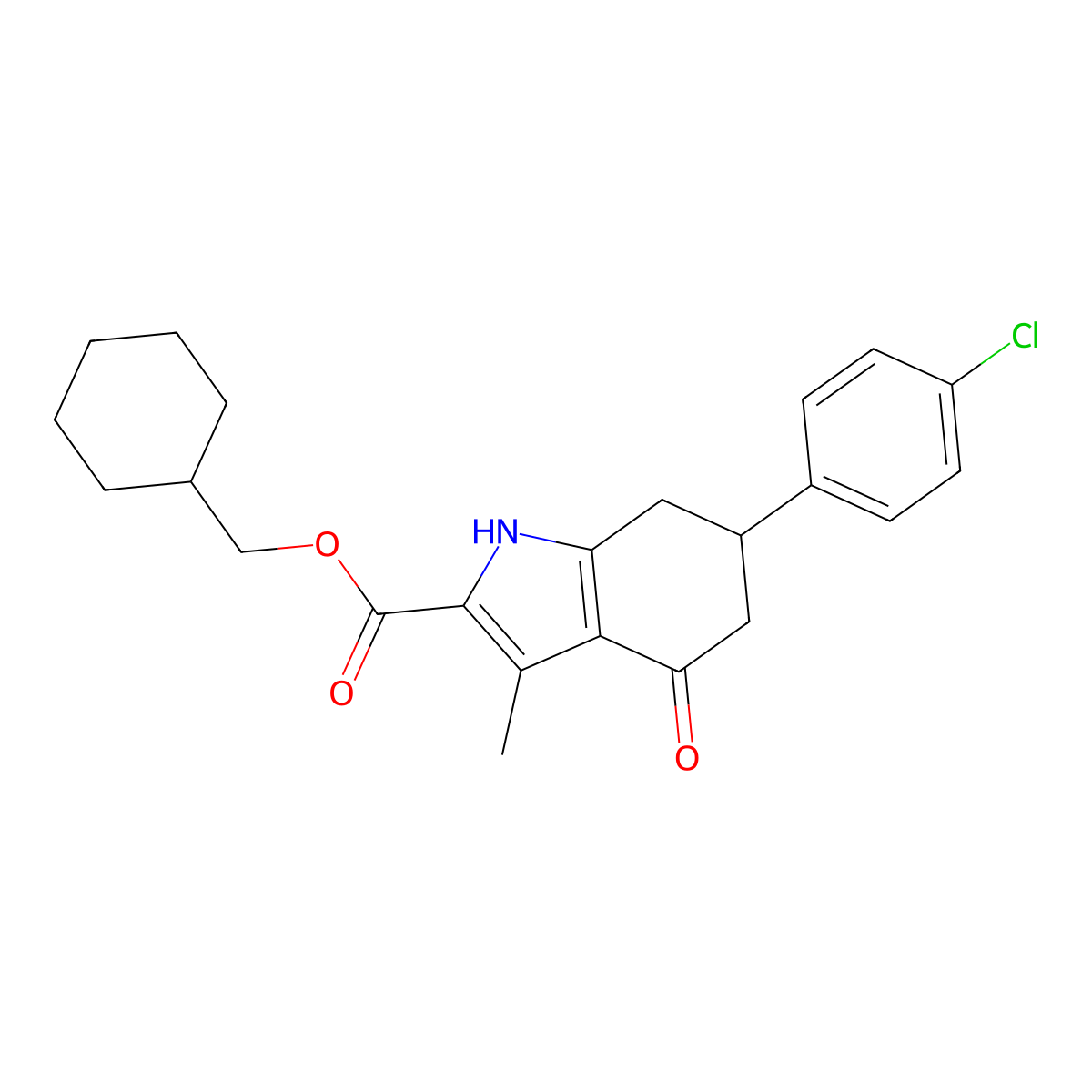 cyclohexylmethyl 6-(4-chlorophenyl)-3-methyl-4-oxo-4,5,6,7-tetrahydro-1H-indole-2-carboxylate molecular structure, CAS 847483-83-4