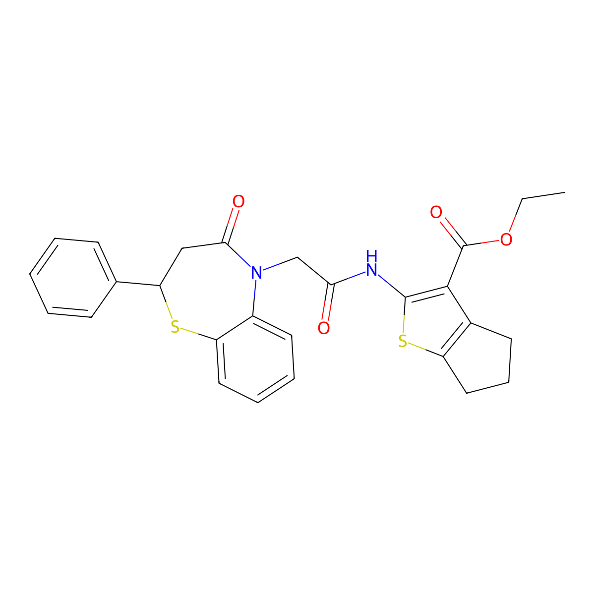 ethyl 2-(2-(4-oxo-2-phenyl-3,4-dihydrobenzo[b][1,4]thiazepin-5(2H)-yl)acetamido)-5,6-dihydro-4H-cyclopenta[b]thiophene-3-carboxylate molecular structure, CAS 847486-37-7