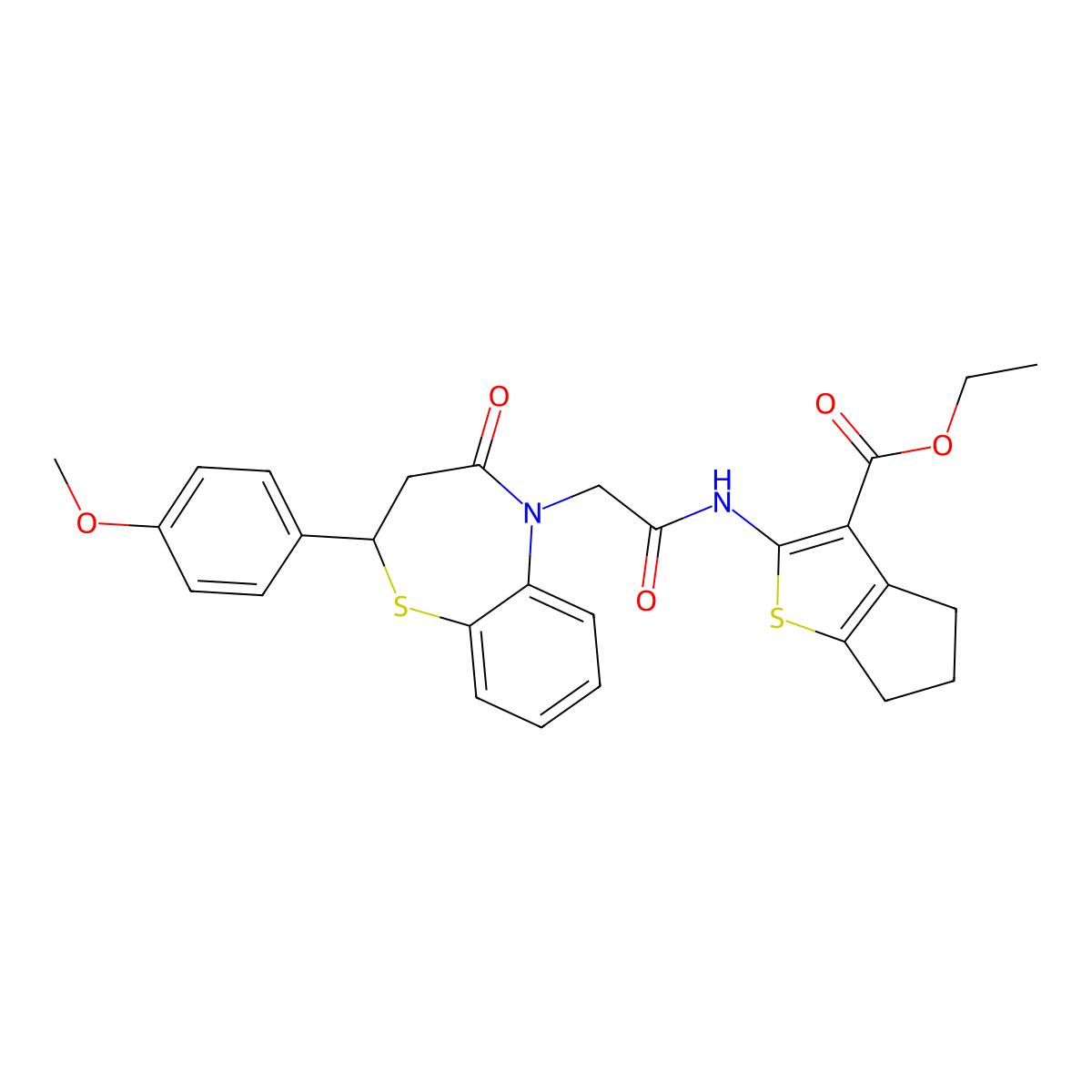 ethyl 2-(2-(2-(4-methoxyphenyl)-4-oxo-3,4-dihydrobenzo[b][1,4]thiazepin-5(2H)-yl)acetamido)-5,6-dihydro-4H-cyclopenta[b]thiophene-3-carboxylate molecular structure, CAS 847486-90-2