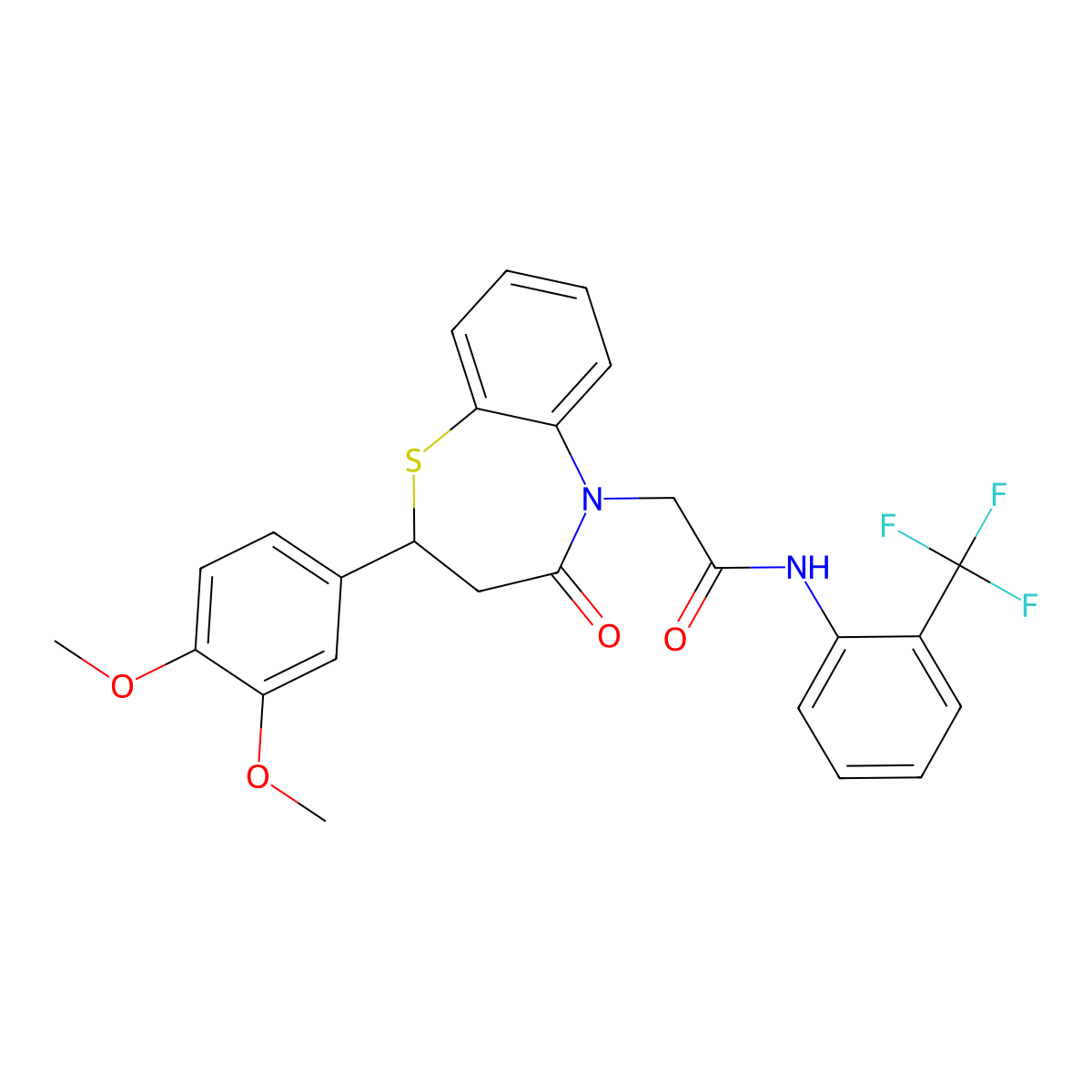 2-(2-(3,4-dimethoxyphenyl)-4-oxo-3,4-dihydrobenzo[b][1,4]thiazepin-5(2H)-yl)-N-(2-(trifluoromethyl)phenyl)acetamide molecular structure, CAS 847487-37-0