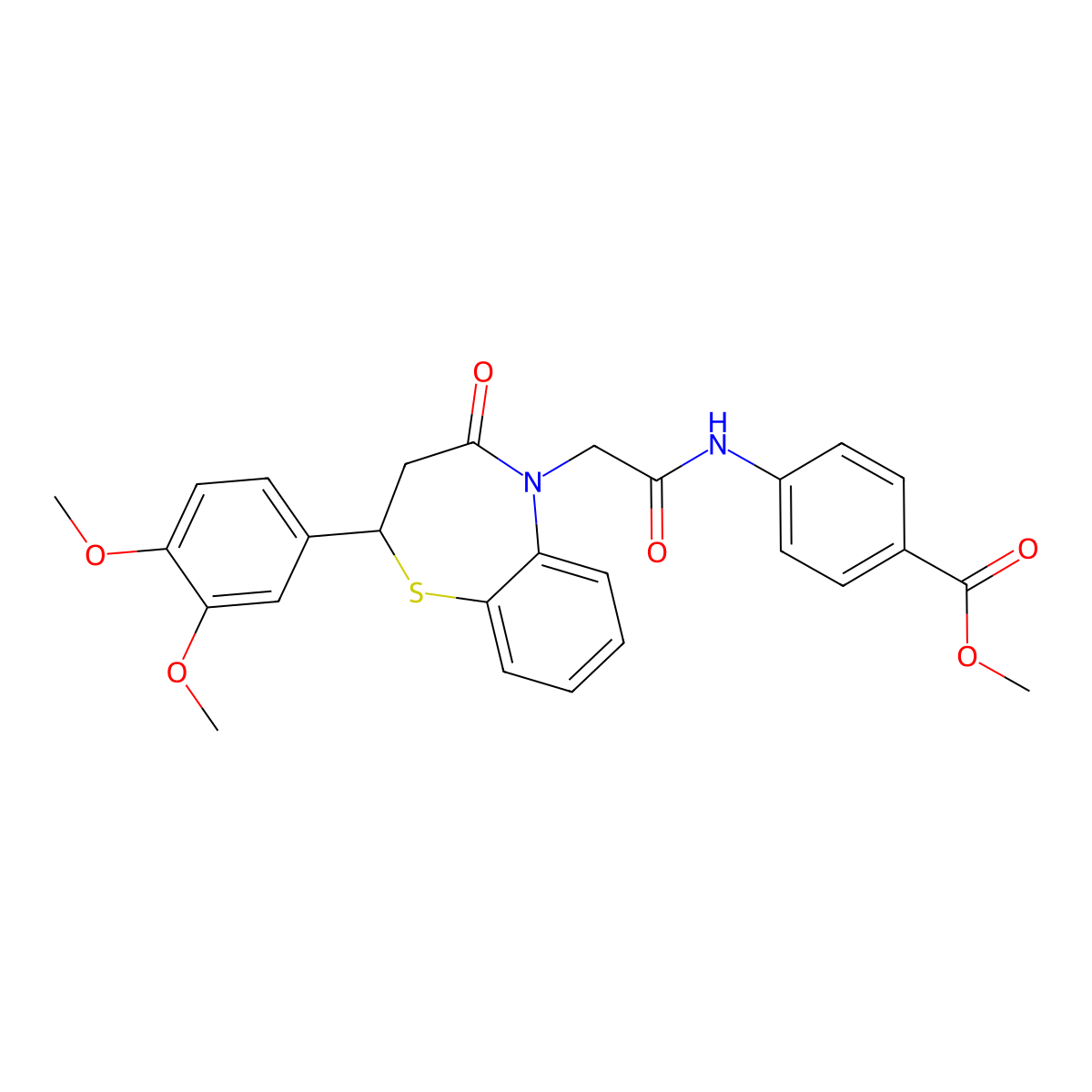 methyl 4-(2-(2-(3,4-dimethoxyphenyl)-4-oxo-3,4-dihydrobenzo[b][1,4]thiazepin-5(2H)-yl)acetamido)benzoate molecular structure, CAS 847487-44-9